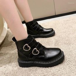 Casual Shoes Black Leather Boots Women British Style 2024 Autumn Retro Wild Thick-soled Increased Motorcycle Womens