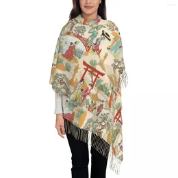 Scarves Customized Print Vintage Geishas Scarf Women Men Winter Warm Antique Traditional Art Shawl Wrap