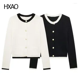 Women's Knits HXAO Cashmere Cardigan Women Crop Knit Cropped Sweaters Long Sleeve Woman Sweater Fashion In Knitwears