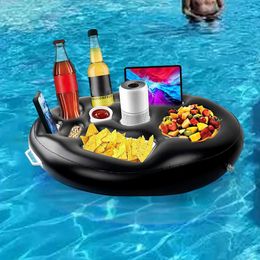 Inflatable Swimming Pool Drink Cup Stand Cooler Table Portable Summer Beach Party Float Beer Tray 240506