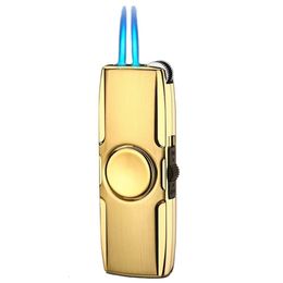 Creative Double Flame Cigar Lighter With Strong Easily Switchable Adjustable Jet For Torch Candle Usage Packing Refillable