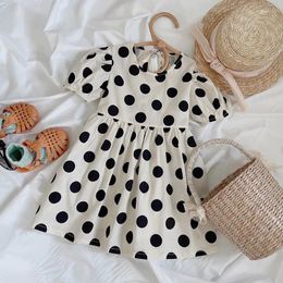 Girl Dresses FA Summer Girls Dress Bubble Sleeve Polka Dot Puffy Cotton Casual Princess For 3-8 Years Baby Costumes Kids Clothes