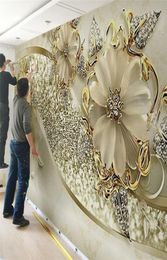 Interior classic wall paper luxury gold 3D stereo European pattern jewelry TV background 3d wallpaper207D5699578