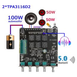 Amplifier 2*50W+100W Bluetooth 5.0 Power Amplifier TPA3116D2 Board Subwoofer 2.0/2.1 Class D Home Theatre Audio Stereo Equaliser USB Amp