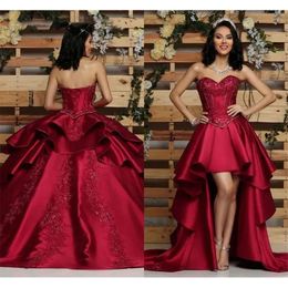 Red Detachable Dresses With Dark 2024 Quinceanera Train Beaded Crystals Sweetheart Neckline Lace Applique Custom Sweet 15 16 Princess Pageant Ball Gown Vestidos