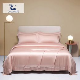 LivEsthete Pure Pink 100 Silk Bedding Set Solid Color Duvet Cover Pillow Case Bed Sheet Quilt Double King Queen Sets 240426