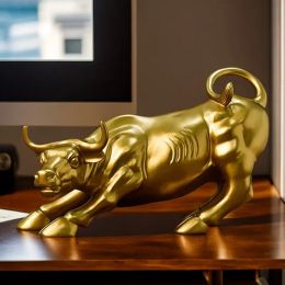 Sculptures Vilead 27cm Resin Charging Bull Wall Street Office Sculpture Stock Market Bookshelf Desktop Decoration Feng Shui Fortune Statue