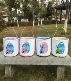 Easter Basket New Rabbit Egg Printed Cotton Canvas Buckets Kids Easter Egg Gift Bag Toys Hunt Baskets Home Decor5321452