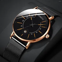 Wristwatches Fashion Sport Men'S Stainless Steel Case Leather Band Quartz Analog Wrist Watch Strap Alloy High Quality Bracelet