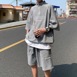 Streetwear Oversized Tracksuit Men Summer Hip Hop Trendy American Fashion Tshirt Shorts Sets 2024 High Street Twopiece 240422