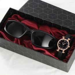 Wristwatches Women Fashion Watch & Glasses Set Sunglasses Female Casual Leather Belt Watches Ladies Heart Dial Quartz Dress Cloc