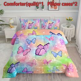 Duvet Cover 3pcs Modern Fashion Polyester Set (1*Comforter + 2*Pillowcase, Without Core), Watercolour Butterfly Print Bedding Set, Soft Comfortable And Skin-friendly
