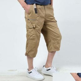 Mens Pants Cotton Breeches Summer Casual Trousers Military 5Xl Cargo Shorts Army Mti Pocket Capri Clothing 2023 Drop Delivery Apparel Dhbr4