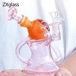 Glass smoking Water Pipe Recycler Dab Rig Oil banger bong Downstream Percolator Glass pink Hookah Bubbler with 14mm Male Bowl