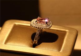 Women 925 Silver Plated Ring Pink Sapphire CZ Diamond Finger Rings for Bride Wedding Engagement Jewellery Party Gift Size 51198815