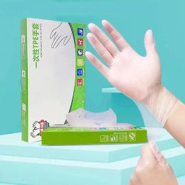 Gloves 100Pcs Acid Work Safety Disposable Gloves New Food Grade TPE Latex Free Gloves NonSlip Transparent Cleaning Gloves