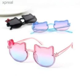 Sunglasses 2023 New Children Cute Kitty Sunglasses Acrylic Bow Outdoor UV Protection Sun Glasses Baby Girls Classic Kids Boy UV400 Eyewear WX