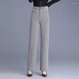 Women's Pants British Style Straight Plaid Women Spring Autumn Elegant High Waisted Slim Fit Casual Suit Trousers Office Lady 7XL Q9228