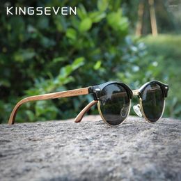 Sunglasses KINGSEVEN Design Fashion Polarised Wooden Men/Women UV400 Mirror Sun Glasses Round Handmade Eyewear