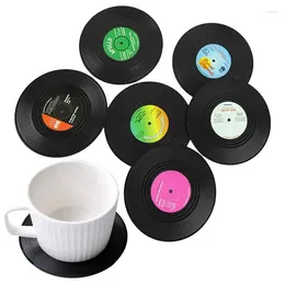 Table Mats Funny Coasters 6Pcs Absorbent With Retro Style For Drinks Music Round Disc Nonslip