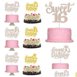 Cake Tools Number Paper Flash Powder Decoration Happy Birthday 13 16 18 21 30 40 Years Old Party Supplies Toppers Drop Delivery Home Dhxyq