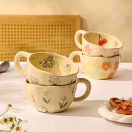 Tumblers Ceramic cup hand clip irregular coffee family breakfast oat milk 280ml capacity H240506