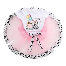 Clothing Sets 2-8Y Kids Girls Ballet Costume Clothes Short Sleeve Cartoon Print Top Patchwork Colour Tulle Dance Skirt Tutu Performance Suits