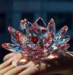 Crystal Glass 80mm Lotus Flower natural stones and minerals Feng shui Sphere Crystals flowers For wedding Props souvenirs4505502
