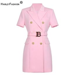 Women OL Formal Business Lady Blazer Dress Short Sleeve Solid Color Slim Design Quality Female Workwear Clothing 240426