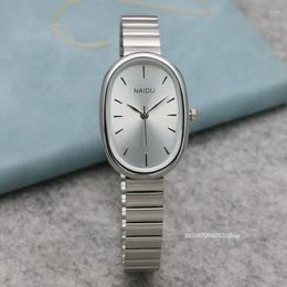 Wristwatches Fashion Luxury Women Quartz Watch Stainless Steel Oval Small Dial Bamboo Strap Student Wristwatch Clock Gift Relogio Feminino