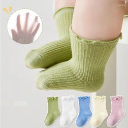 Women Socks 5 Pairs/lot Baby Summer Thin Mesh Breathable Pure Cotton Kids Curled Edge Color Middle Tube Children's
