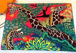 Handmade 100 Silk Square Scarf Women 90 90 Satin Scarfs Giraffe Print Vintage Head Neck Scarfs Shawl Female Foulard Femme Ladies 2914445