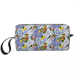 Storage Bags Mediterranean Summer Fruit Lemons Tiles Cosmetic Bag Women Kawaii Big Capacity Makeup Case Beauty Toiletry