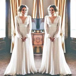 Gown Boho Bridal Wedding Dresses Long Sleeves Tulle Bateau Illusion Floor Length Custom Made Plus Size Garden Country Vestidos De Novia