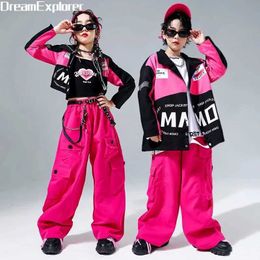 Clothing Sets Girls street dance baseball crop jacket cargo pants boys hip-hop motorcycle jacket set childrens jazz clothing childrens street clothingL2403