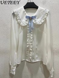 Women's Blouses Japanese Lolita Mine College Style Bow Blouse Top Spring Elegant Lapel Doll Collar Ruffles Long Sleeve Shirt Tops
