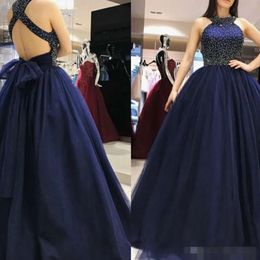 Navy Dresses Newest Blue Prom Halter Beaded Sleeveless Sequins Floor Length Custom Made Forma Ocn Wear Evening Party Gown Plus Size