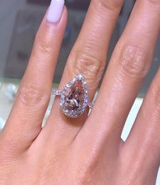 20191109 Rose gold inlaid pink crystal water drop pear shaped engagement party ring2427651