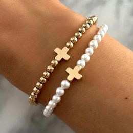 Charm Bracelets Go2boho 2024 Summer Cross Imitation Pearl Bracelet Copper Bead Two-piece Set Beach Style Women's