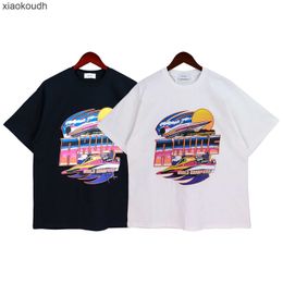 Rhude High end designer clothes for Sunset Yacht Colourful Letter Print Loose Versatile Mens and Womens Short Sleeve T-shirt With 1:1 original labels