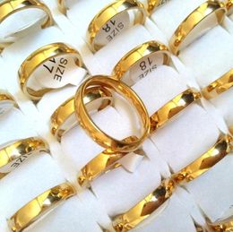 50pcs Gold 4mm Wedding Engagement Rings Men Women 316L Stainless Steel Plain Band Finger Rings High Quality Comfortfit Lovers Cou7606789