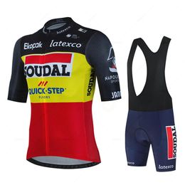 Soudal Quick Step Cycling Jersey Set Summer Belgium Bicycle Breathable Men MTB Bike Clothing Maillot Ropa Ciclismo Uniform Suit 240506