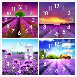 Stitch Full Diamond Painting Cross Stitch With Clock Mechanism Mosaic 5D Diy Square Round Christmas Flower Scenery 3d Embroidery Gift