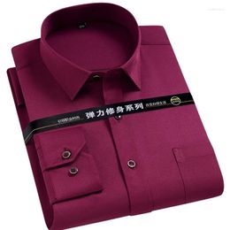 Men's Dress Shirts Strech Solid Shirt Anti-Wrinkle Long Sleeve Plain Casual Male Regular Fit Non-iron Easy Care Work Clothes Man