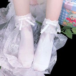 Women Socks Japanese JK Lolita Soft Girl Cute Short Lace White Bow Summer Thin