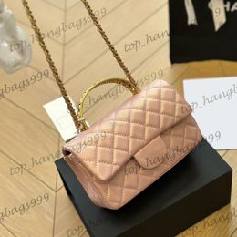 22B Lambskin cf Metal Weave Handle Mini Flap Quilted Bags Gold Chain Crossbody Handbags Iridescent Pink White Black Purple 20X10CM Outdoor Purse Luxury Brand Pouch
