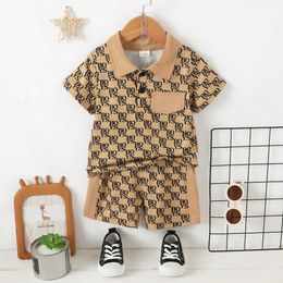 Clothing Sets 2PCS Clothing Set Children Fashion Gentleman Pocket Style Button Short Sleeve Top+Shorts Summer Outfit for Kids Boy 1-6 YearsL2405