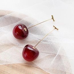 Dangle Earrings Korean Style Sweet Gold Colour Fresh Fruit Red Cherry Drop For Women Girls Student Party Jewellery