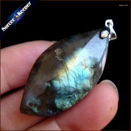 Pendant Necklaces High Quality Big Natural Blue Flash Labradorite Stone Beads Pendants Wholesale Bijoux Necklace For Men's Jewellery SS526