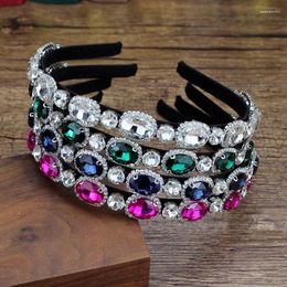 Hair Clips Luxury Pink Navy Green Oval Crystal And Diamante Hairbands Rhinestone Headband For Women Korean Fashion Jewellery